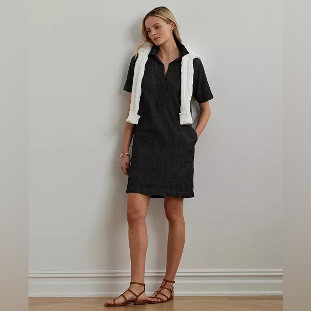 Lauren Ralph Lauren Dark Denim 100% Cotton Shift Shirt Dress size small‎
